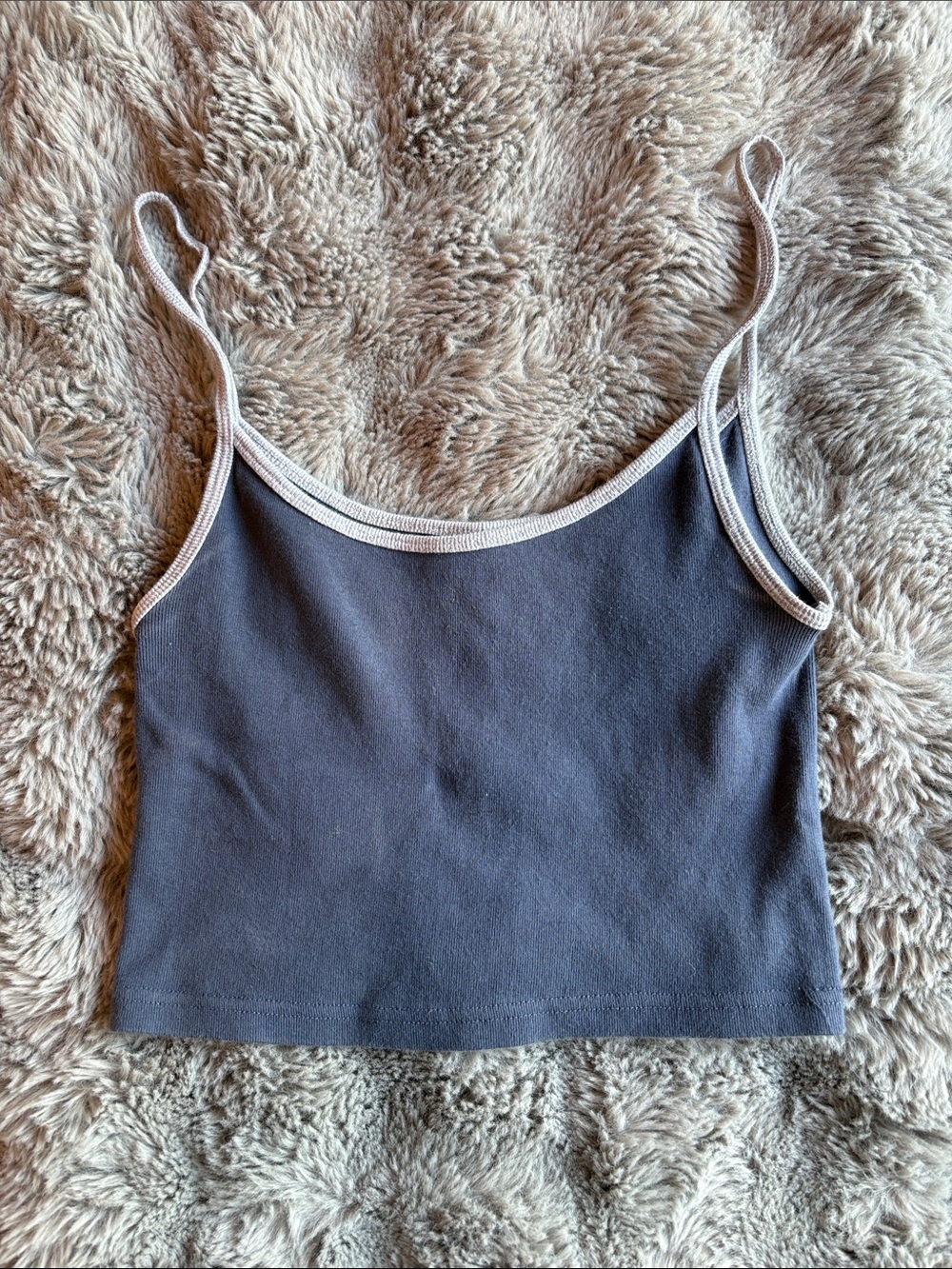 Brandy Melville Navy Blue Cropped Cami with Light Trim